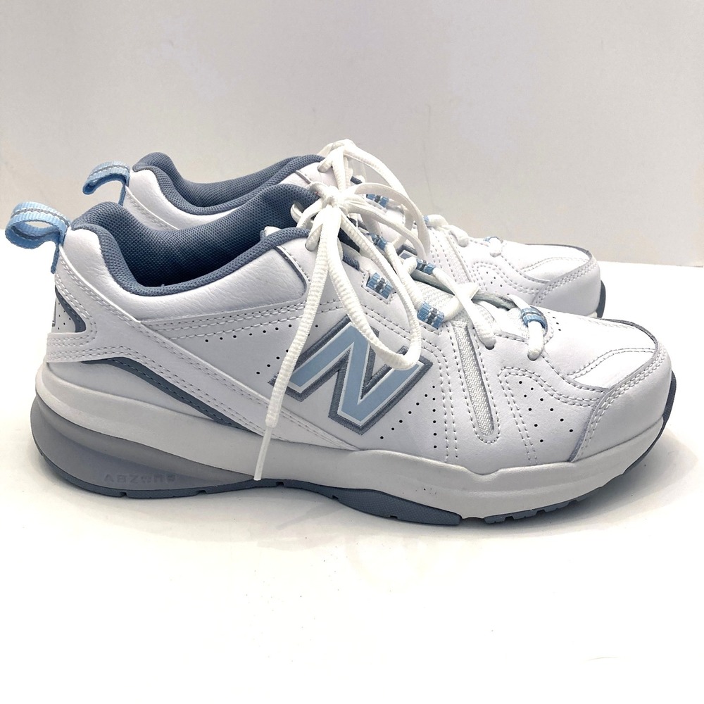 New Balance 608 White Blue Leather Athletic Sneakers WX608WB5 Womens 7.5 D Wide